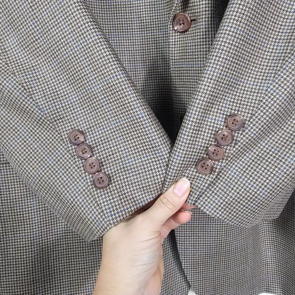 Lauren‎ Ralph Lauren Silk Wool Blazer Jacket 48L Houndstooth Ivy League Luxury